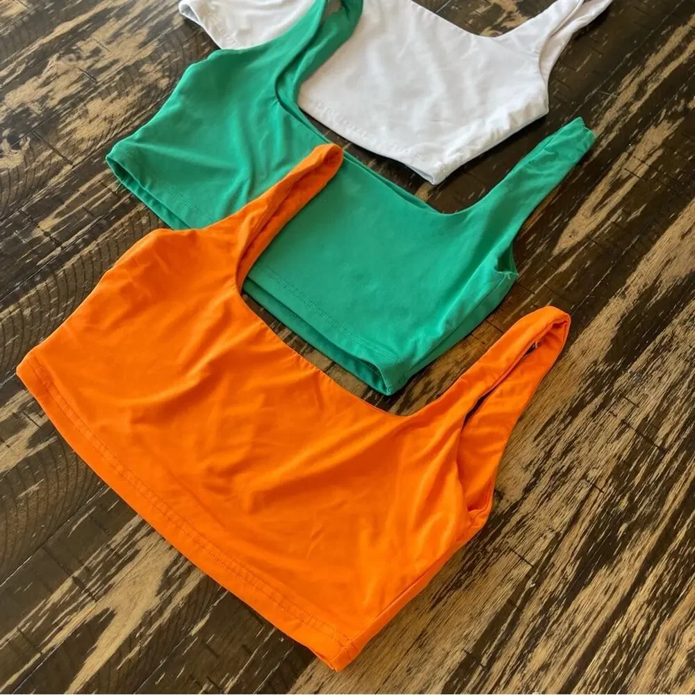BUNDLE - 3 White Green Orange Crop Top - MEDIUM - Picture 6 of 12